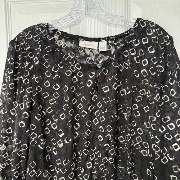 Chico's Women's Black & White Sheer Long Sleeve Top Size 1. - Picture 2 of 13